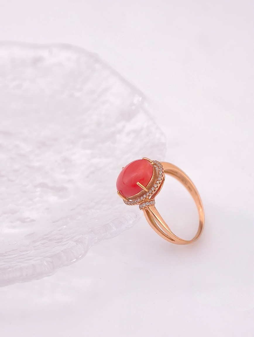 Natural Red Coral Diamond Ring image