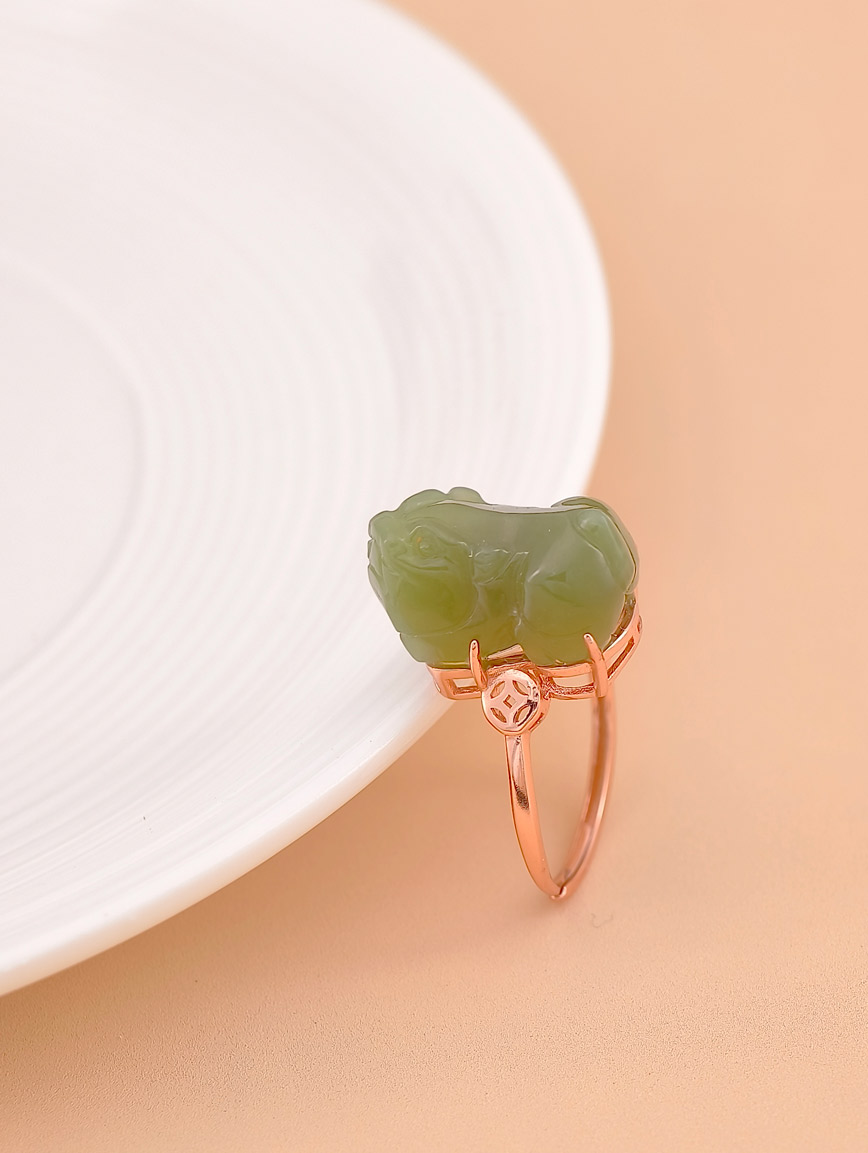 Natural Hetian Jade Pi Xiu Sterling Silver Ring image