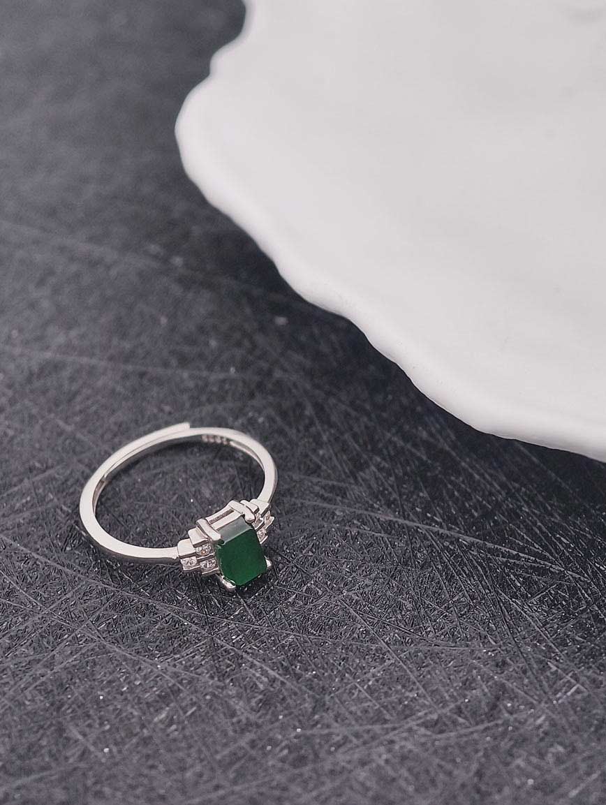 Imperial Green High Ice Natural Jadeite No Design Sterling Silver Gold-Plated Ring image