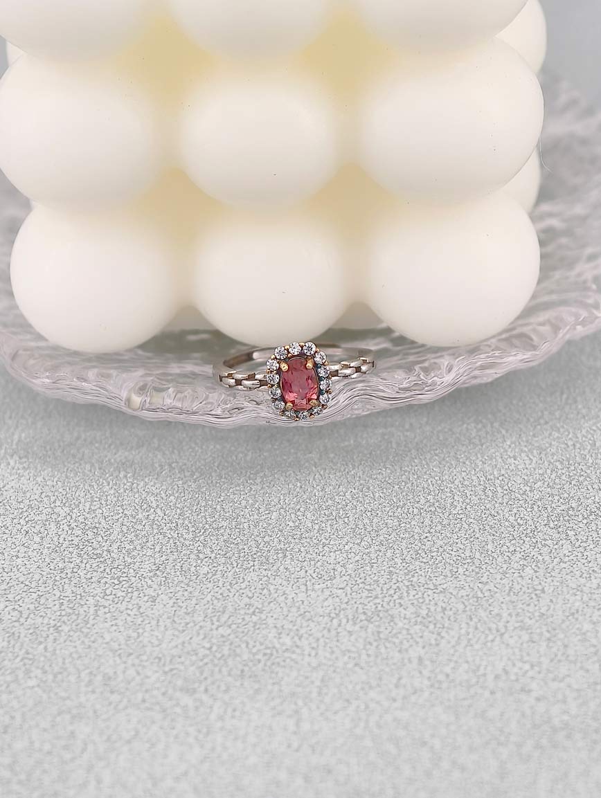 Natural Pink Tourmaline Sterling Silver Inlaid Ring image