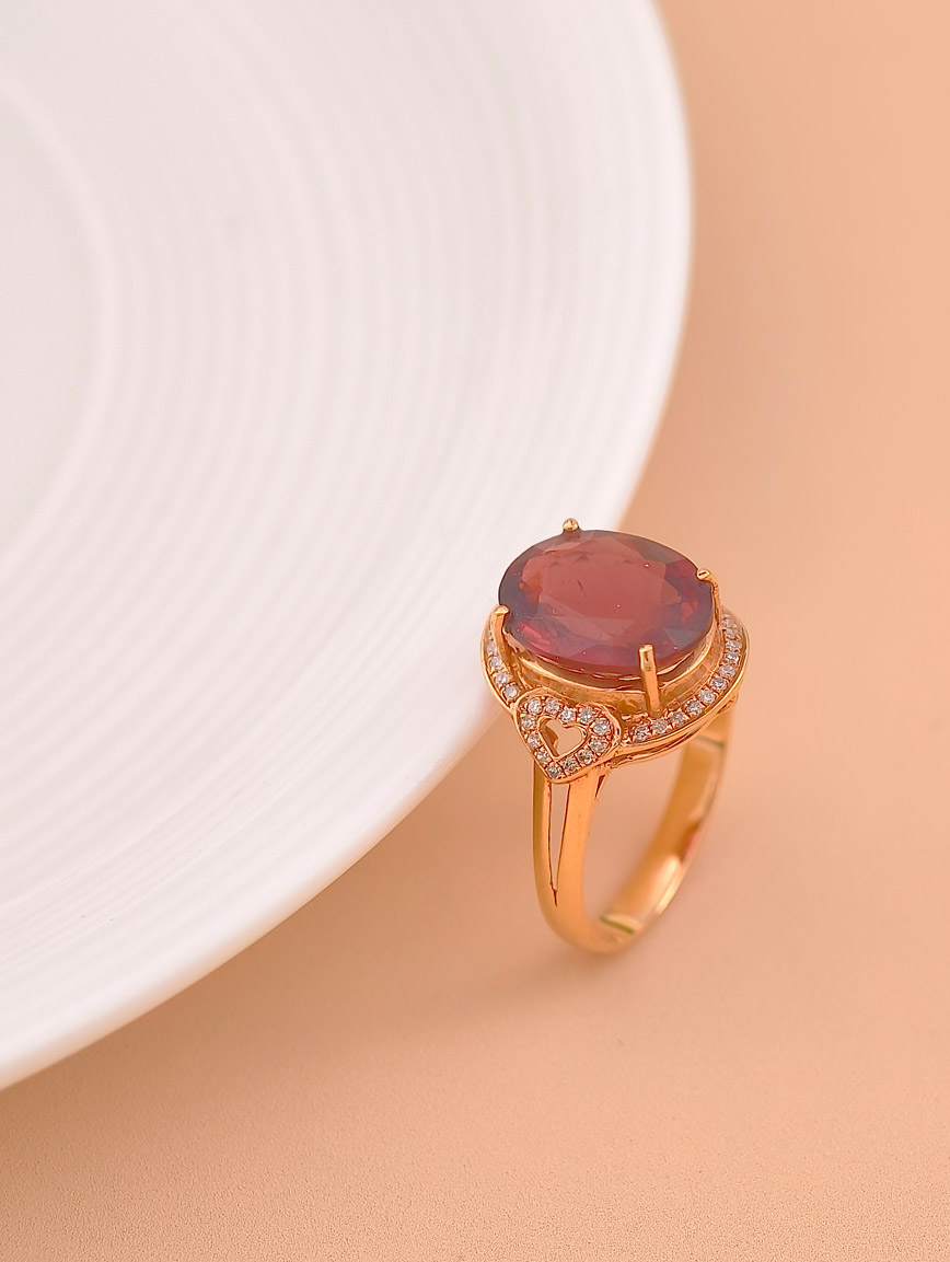 Natural Red Tourmaline Diamond Ring image