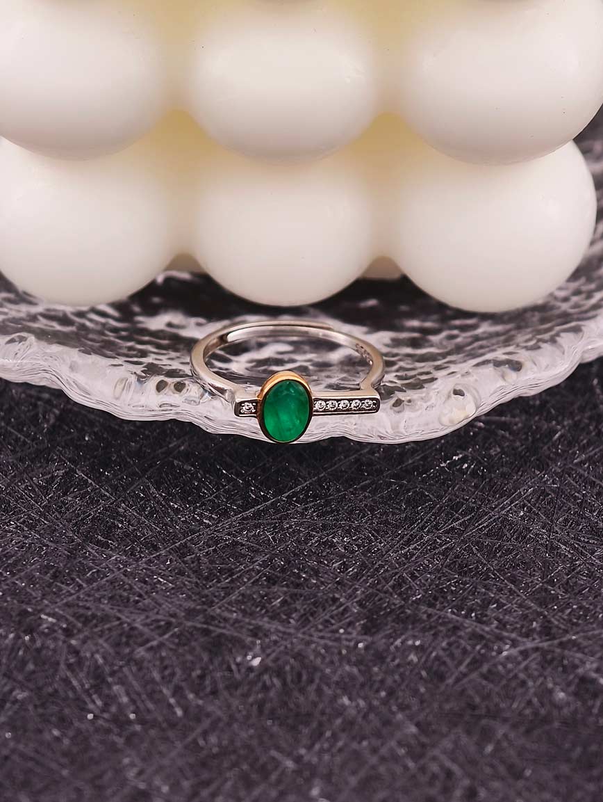 Natural Sterling Silver Gold Plated Emerald Ring image