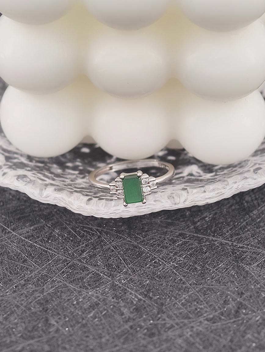 Imperial Green High Ice Natural Jadeite No Design Sterling Silver Gold-Plated Ring image