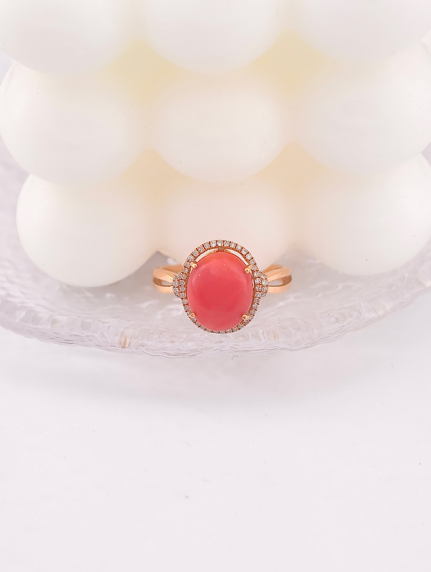 Natural Red Coral Diamond Ring image