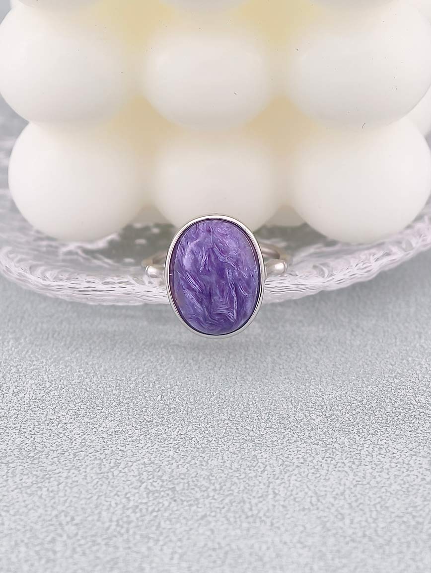 Sterling Silver Inlaid Natural Purple Dragon Crystal Ring image