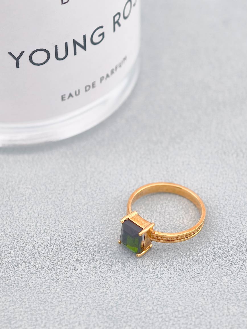 Natural Square Green Tourmaline Ring image