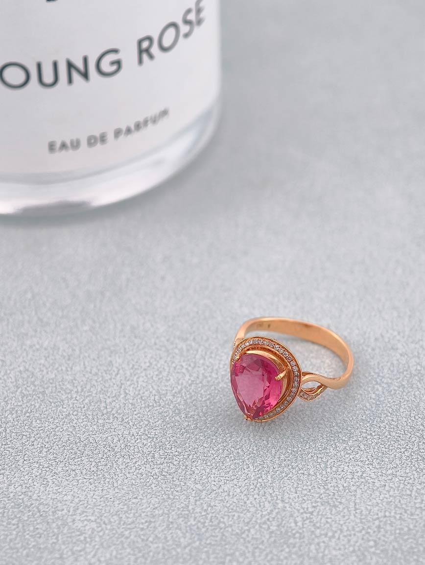 18k Gold Inlaid Natural Pink Tourmaline Ring image