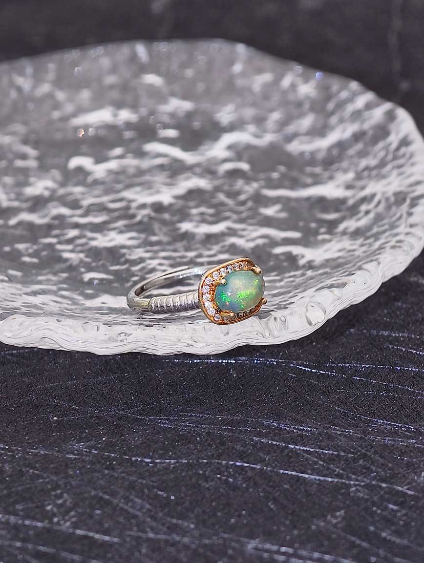 Natural Opal Sterling Silver Gold Plated Seiko Ring image