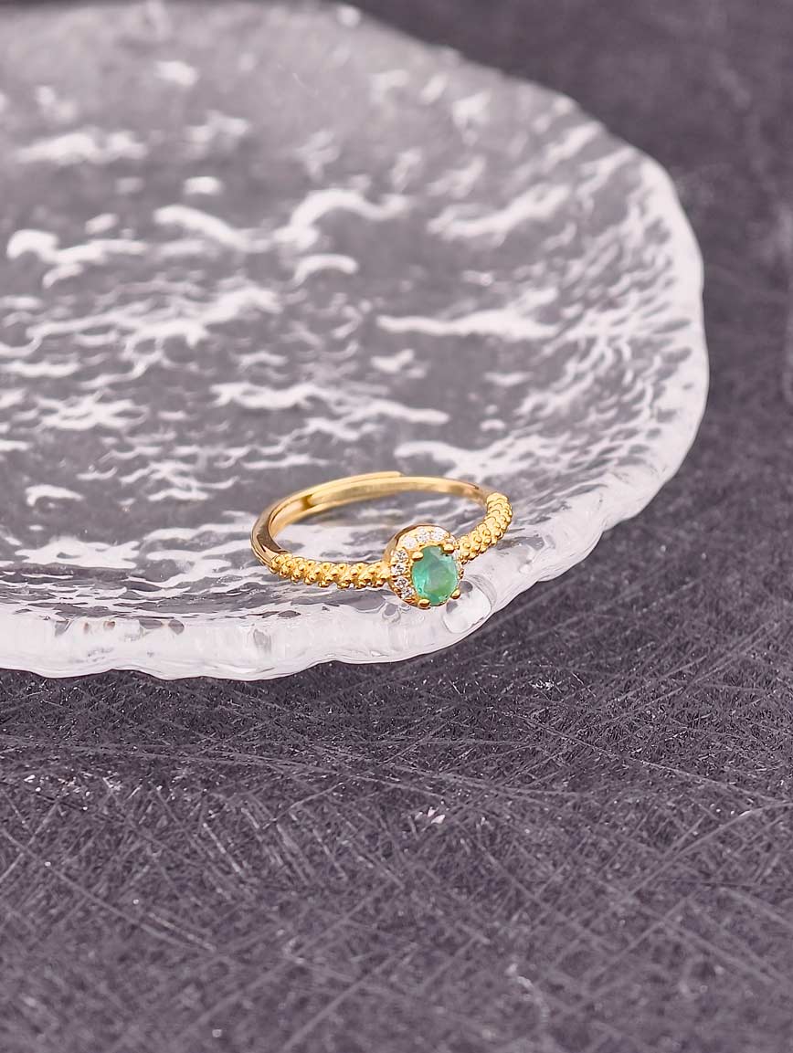 Emerald Sterling Silver Gold Plated Ring image