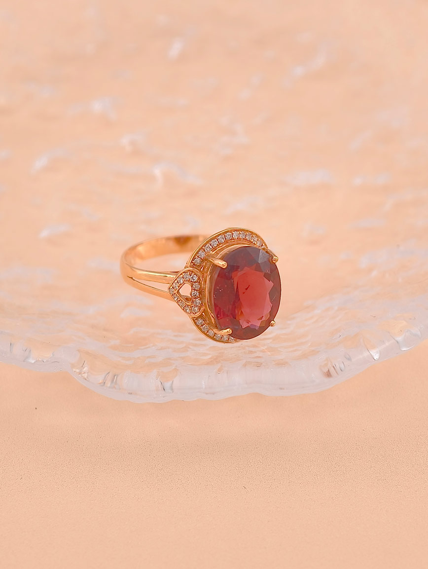 Natural Red Tourmaline Diamond Ring image