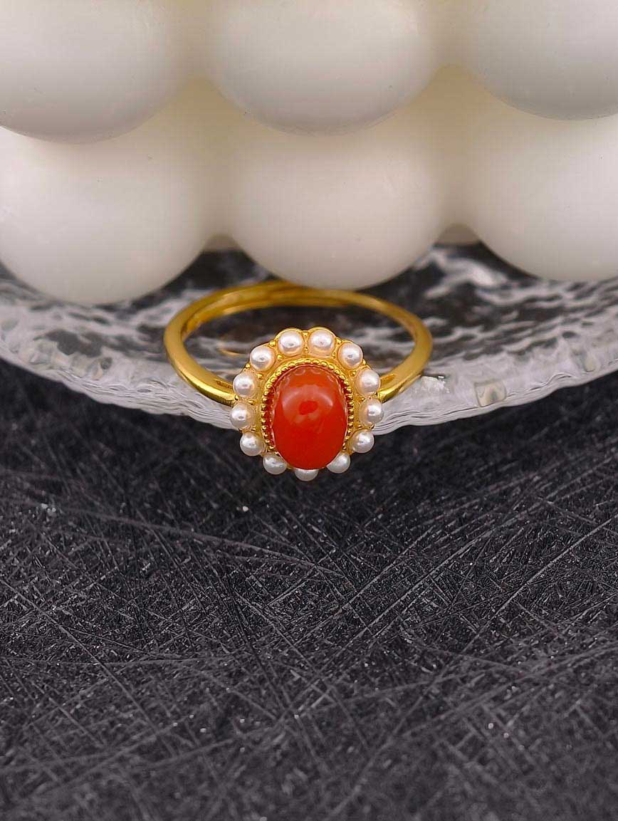 South Red Agate Pearl Ring image