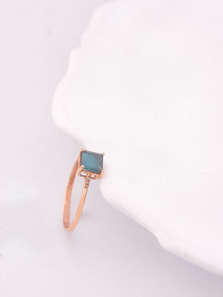 Natural Square Blue Tourmaline Ring image