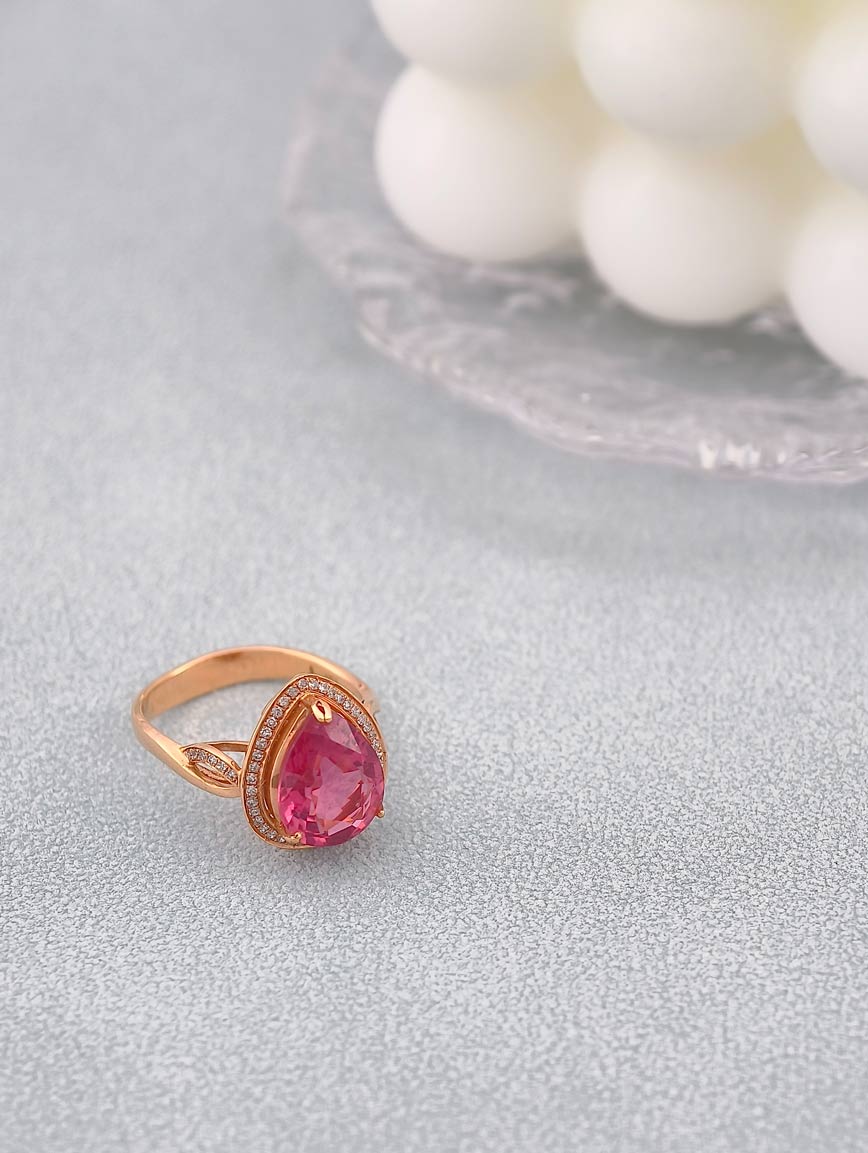 18k Gold Inlaid Natural Pink Tourmaline Ring image