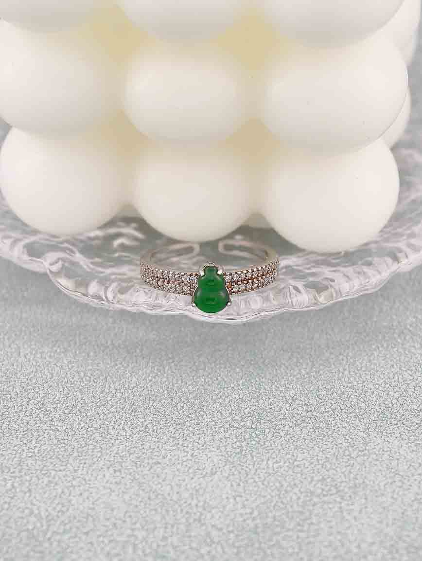 Natural High Ice High Green Jadeite Gourd Open Adjustable Ring image