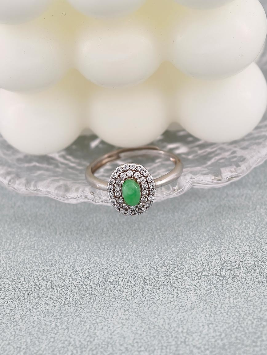 Sterling Silver Inlaid Natural Jadeite Ring image