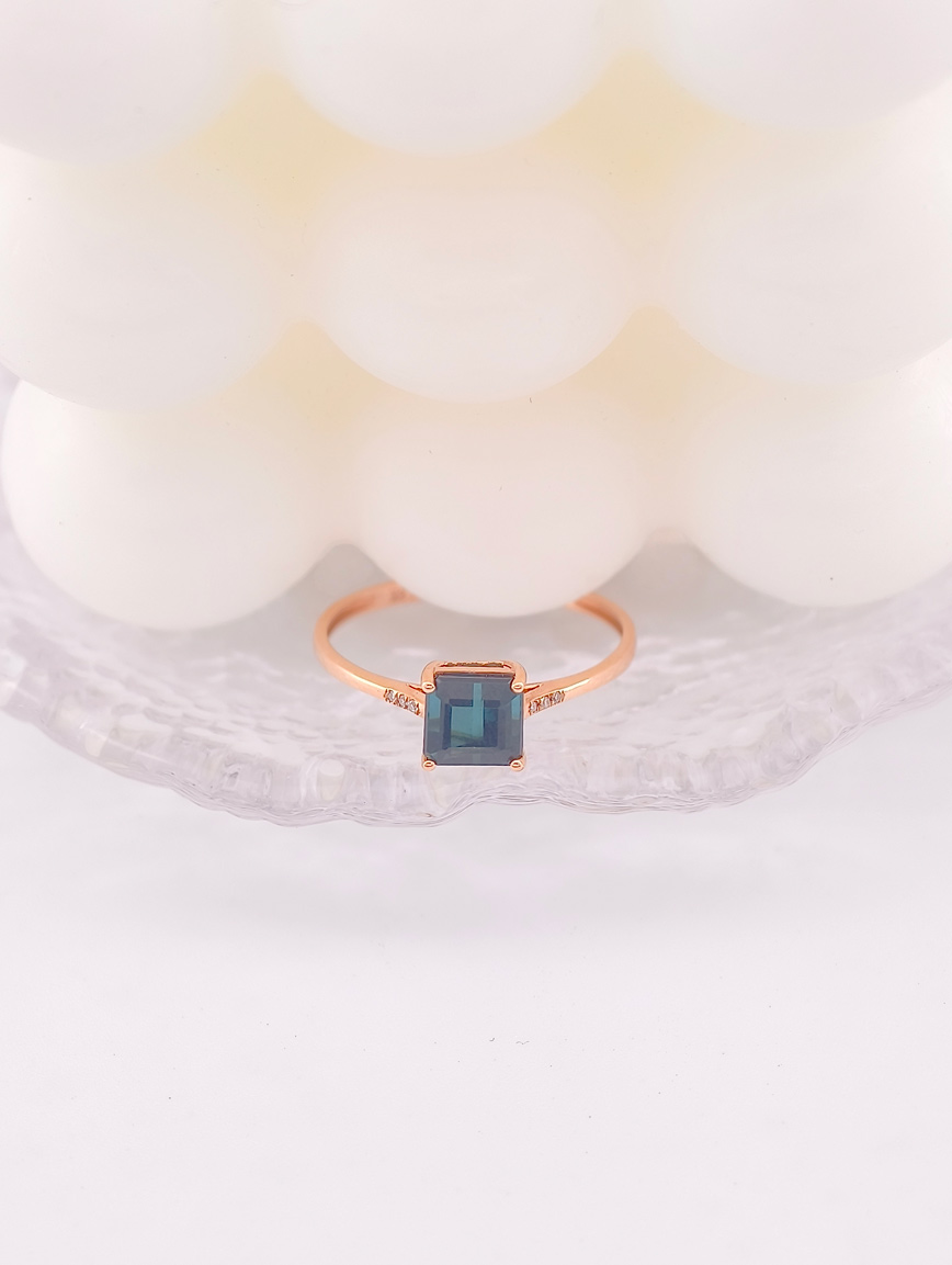 Natural Square Blue Tourmaline Ring image