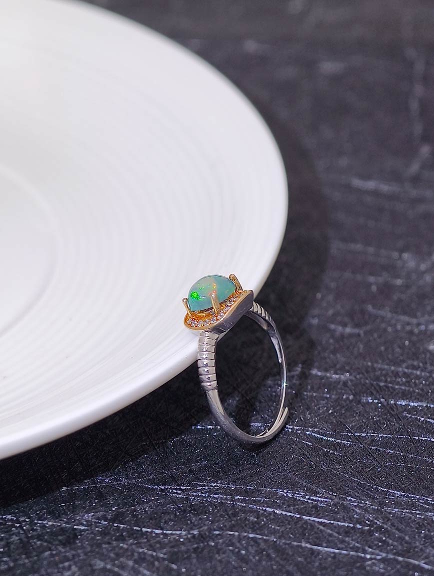 Natural Opal Sterling Silver Gold Plated Seiko Ring image