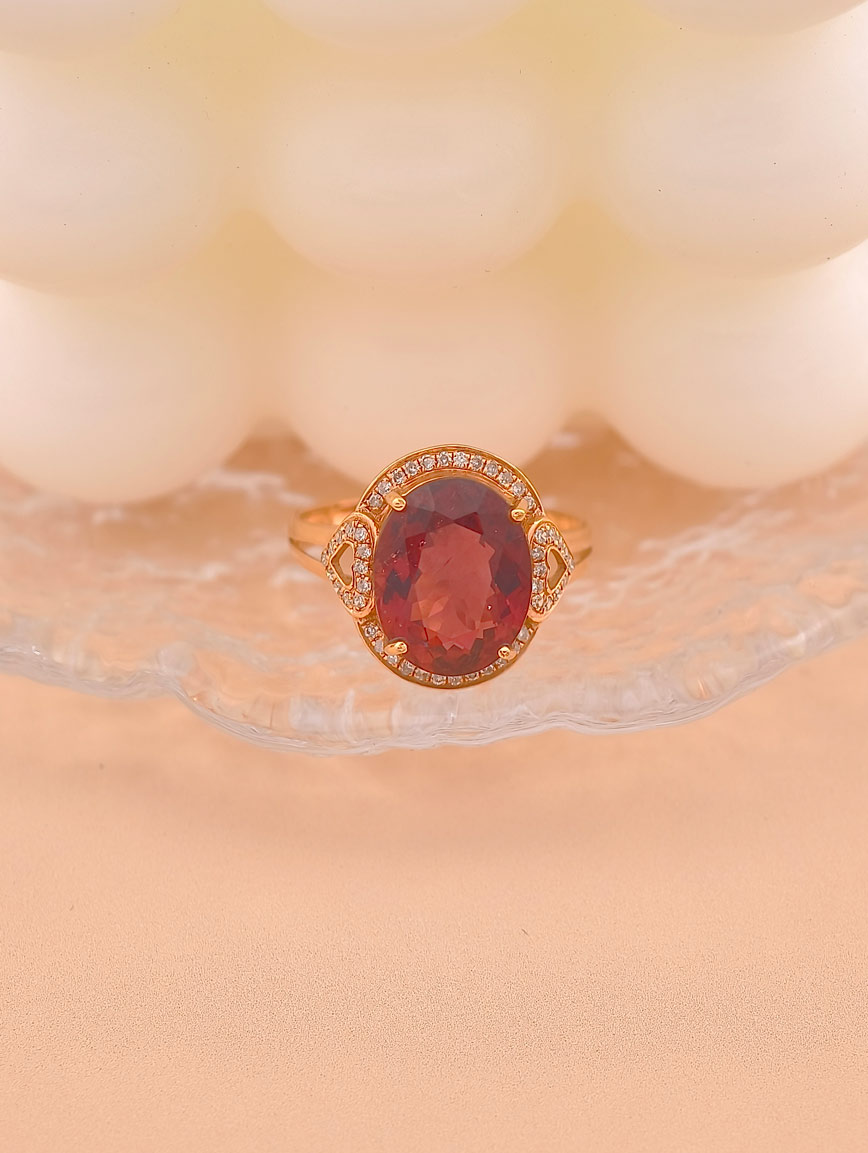 Natural Red Tourmaline Diamond Ring image