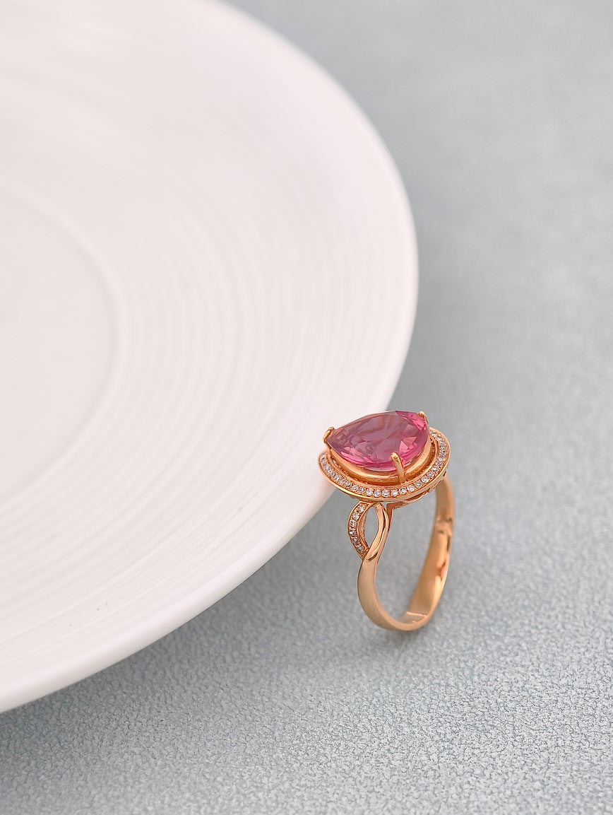 18k Gold Inlaid Natural Pink Tourmaline Ring image