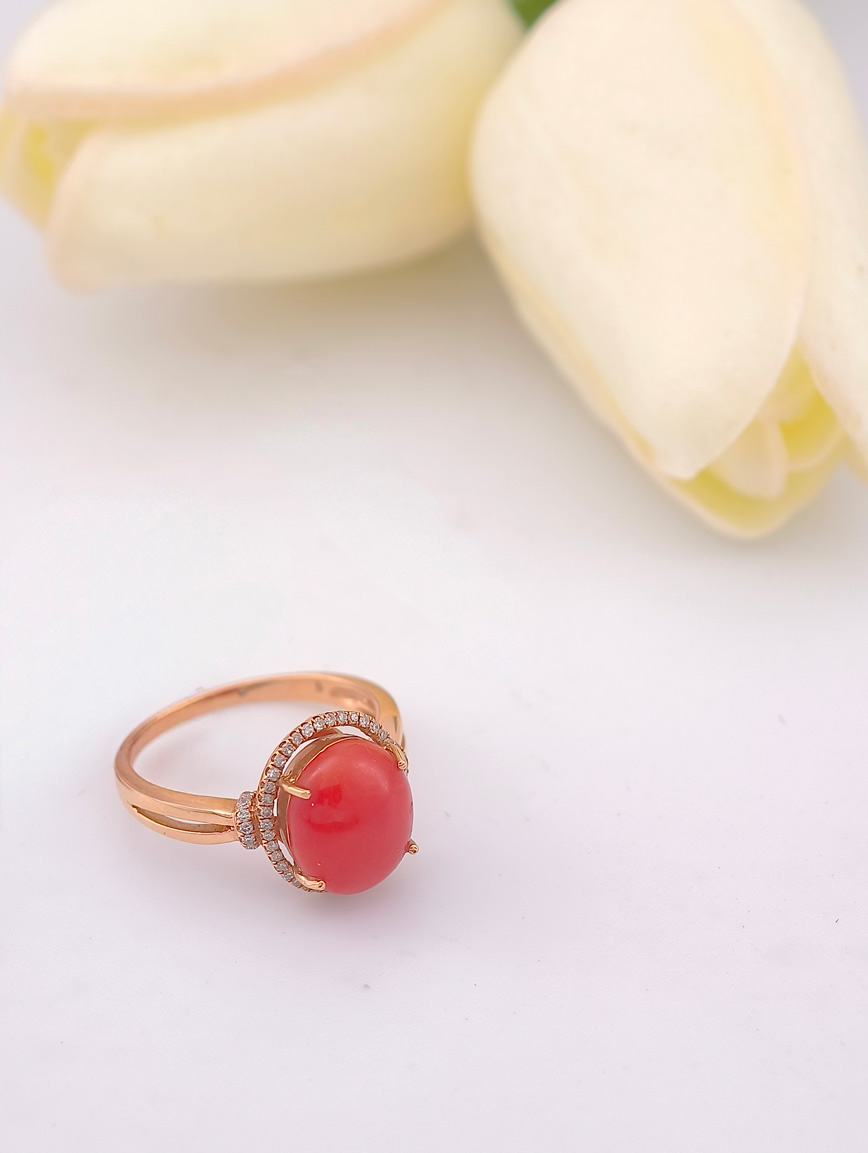 Natural Red Coral Diamond Ring image