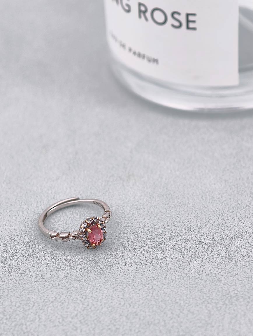 Natural Pink Tourmaline Sterling Silver Inlaid Ring image