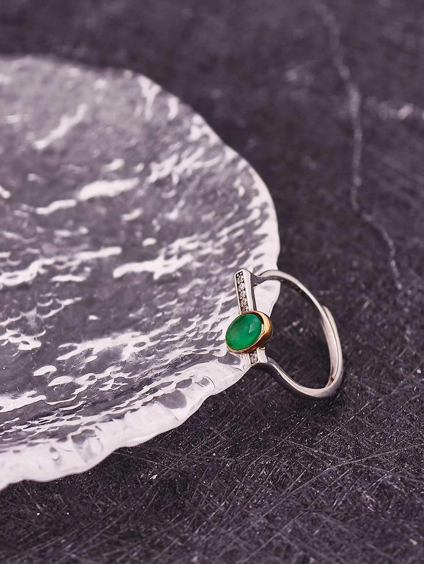 Natural Sterling Silver Gold Plated Emerald Ring image