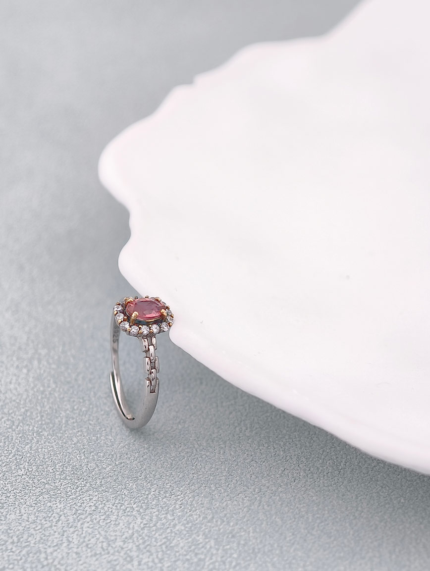 Natural Pink Tourmaline Sterling Silver Inlaid Ring image