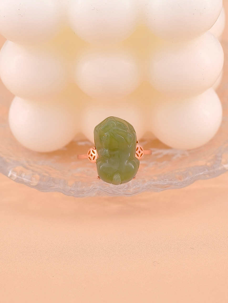 Natural Hetian Jade Pi Xiu Sterling Silver Ring image