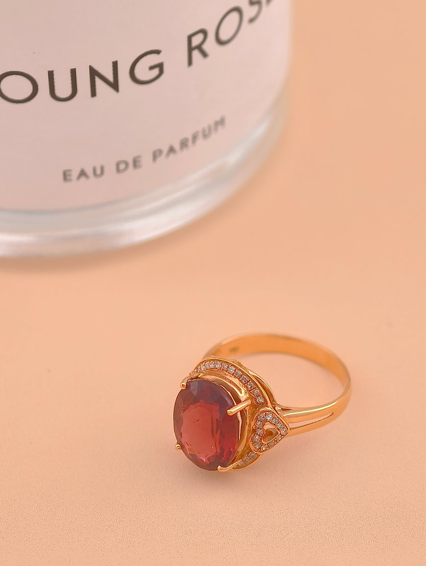 Natural Red Tourmaline Diamond Ring image