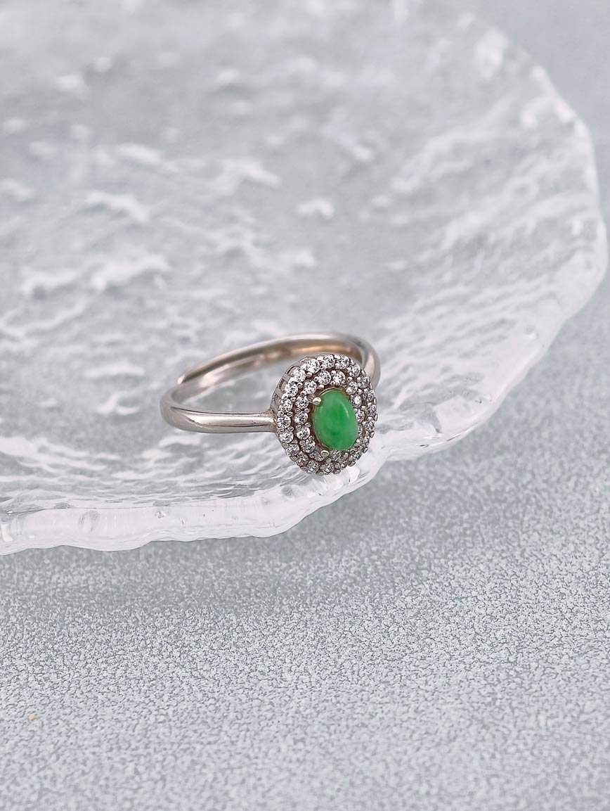 Sterling Silver Inlaid Natural Jadeite Ring image