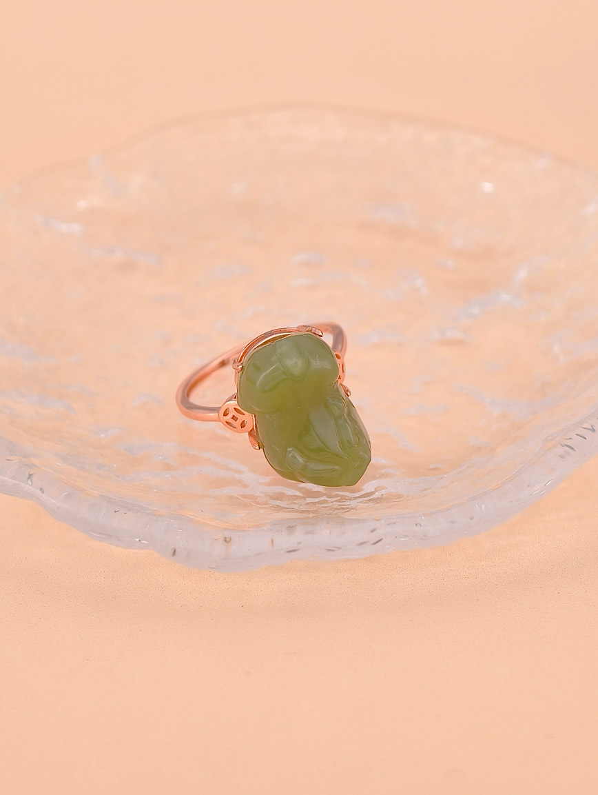 Natural Hetian Jade Pi Xiu Sterling Silver Ring image