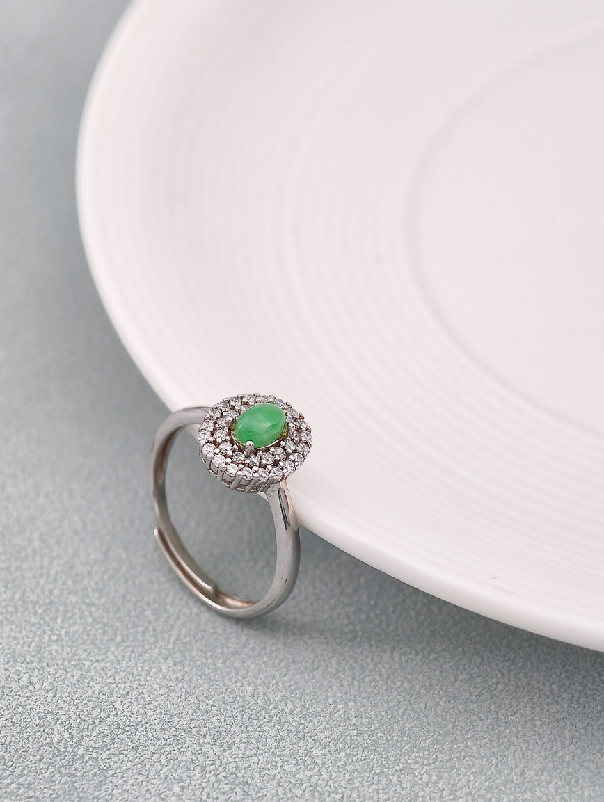 Sterling Silver Inlaid Natural Jadeite Ring image