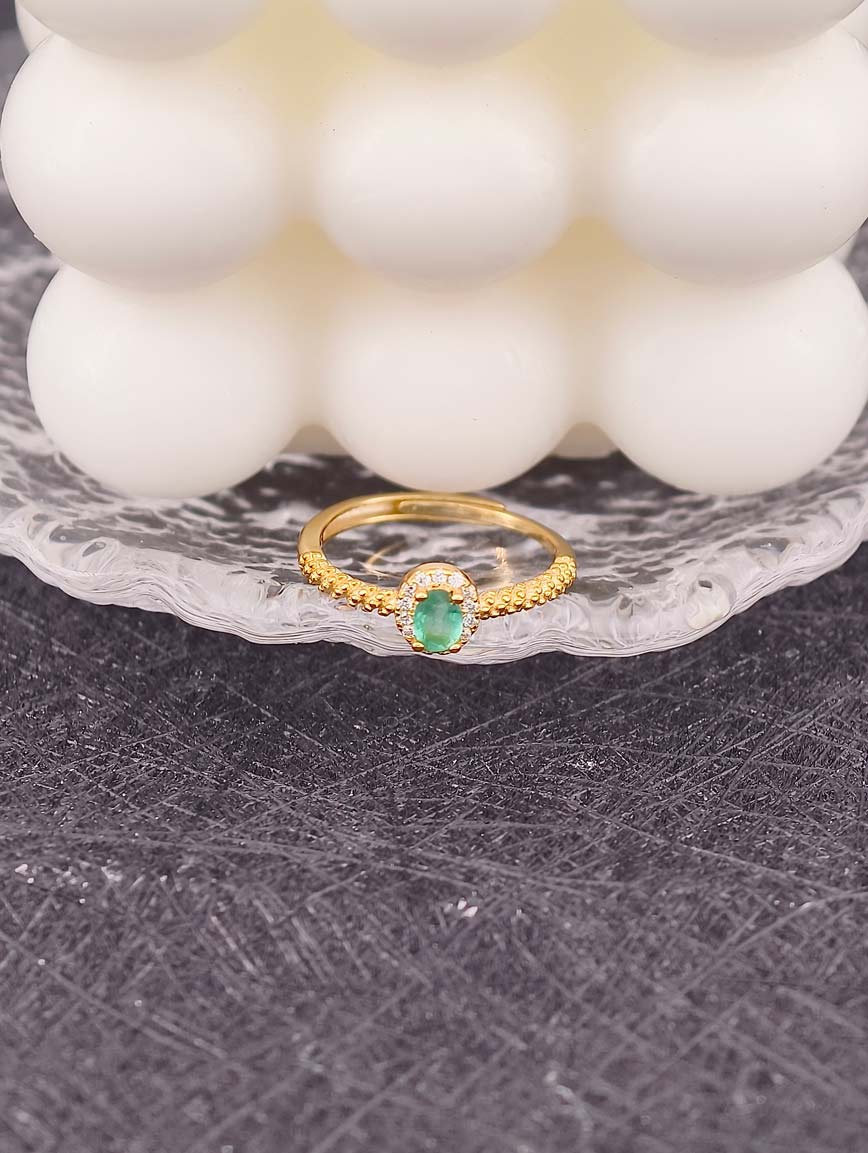 Emerald Sterling Silver Gold Plated Ring image