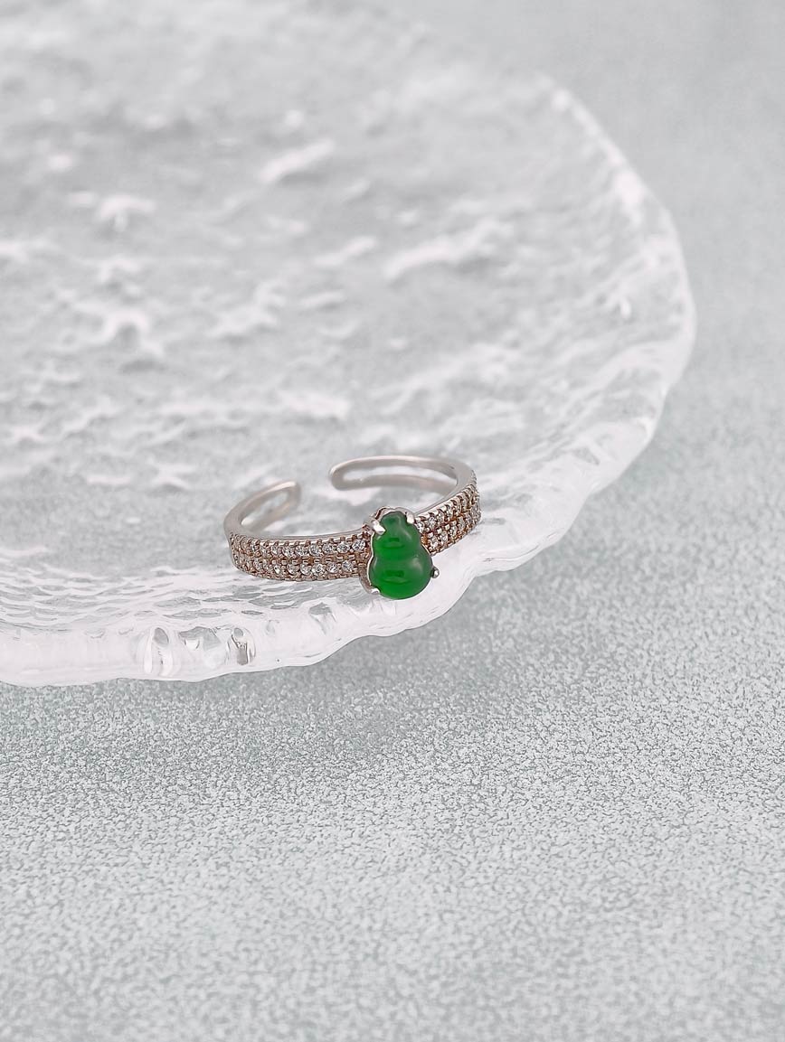 Natural High Ice High Green Jadeite Gourd Open Adjustable Ring image