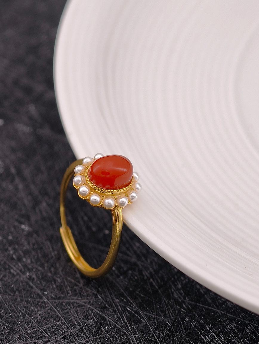 South Red Agate Pearl Ring image