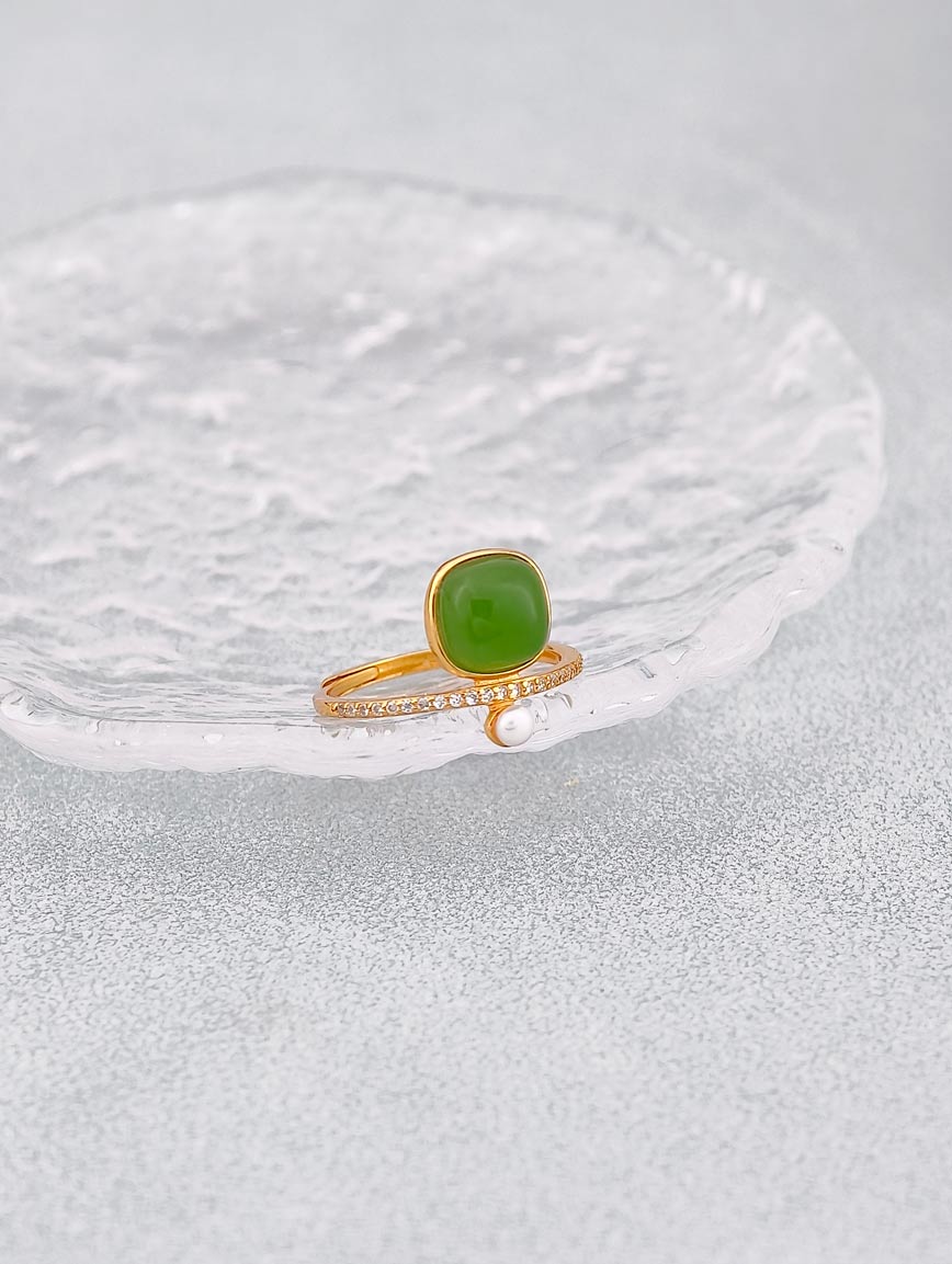 Jasper Sugar Cube Pearl Ring image