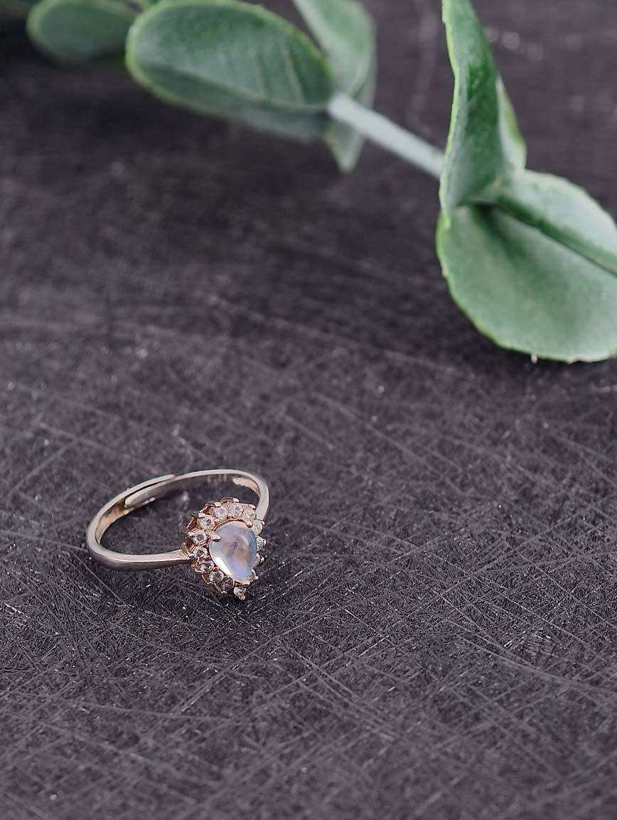 Natural Drop-Shaped Blue Moonstone Ring image