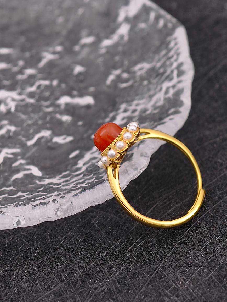 South Red Agate Pearl Ring image