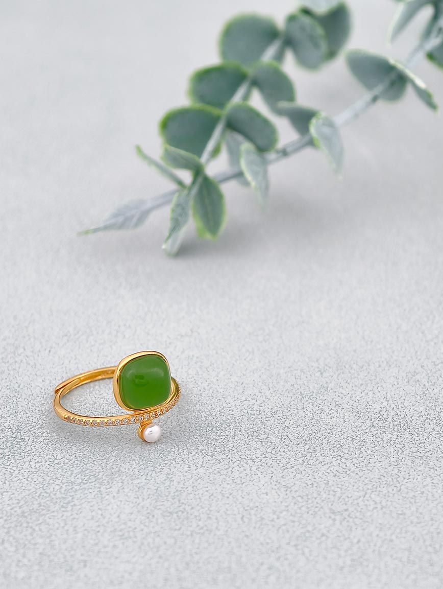 Jasper Sugar Cube Pearl Ring image