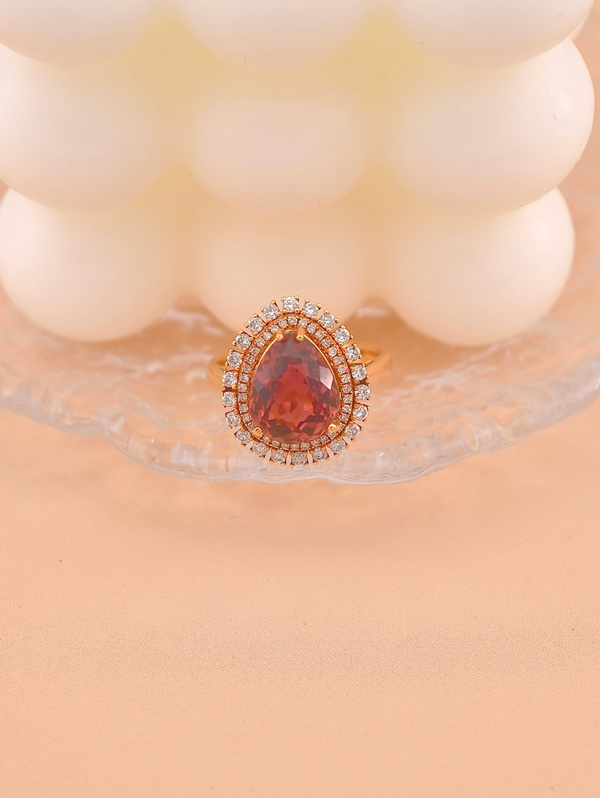 18k Gold Inlaid Drop-Shaped Red Tourmaline Ring image