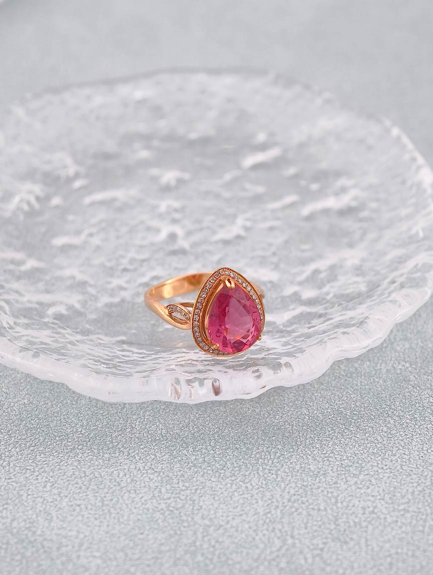 18k Gold Inlaid Natural Pink Tourmaline Ring image