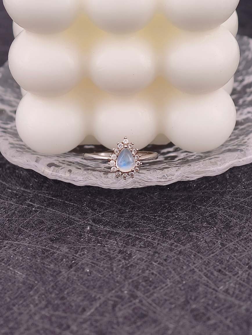 Natural Drop-Shaped Blue Moonstone Ring image