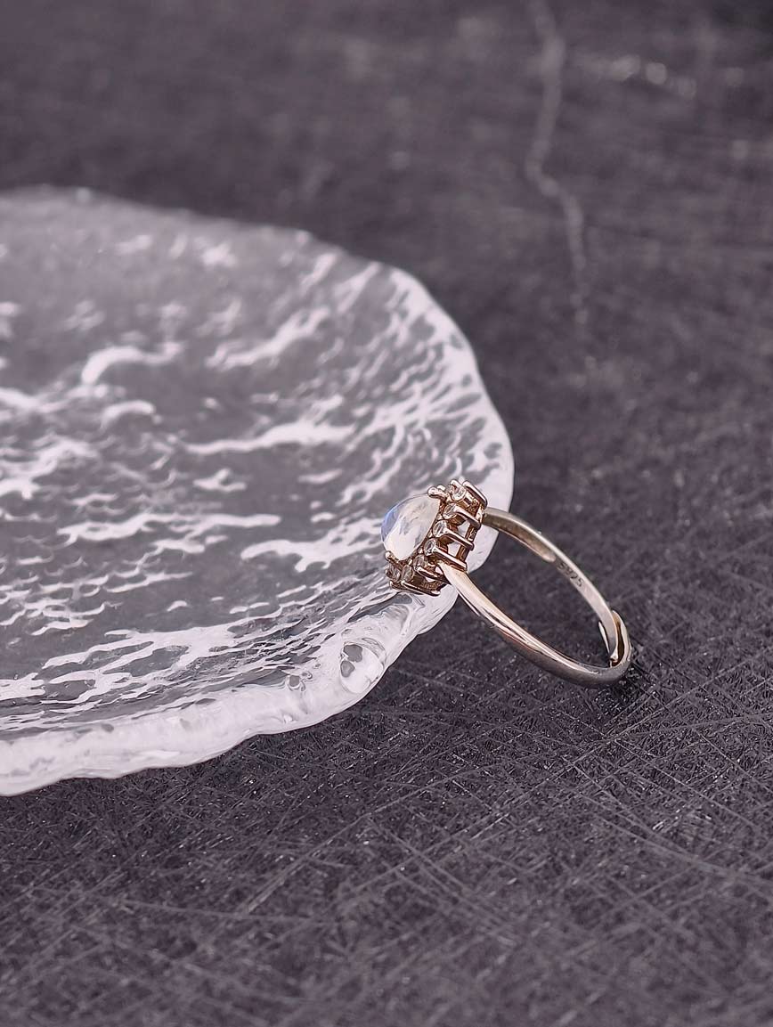 Natural Drop-Shaped Blue Moonstone Ring image