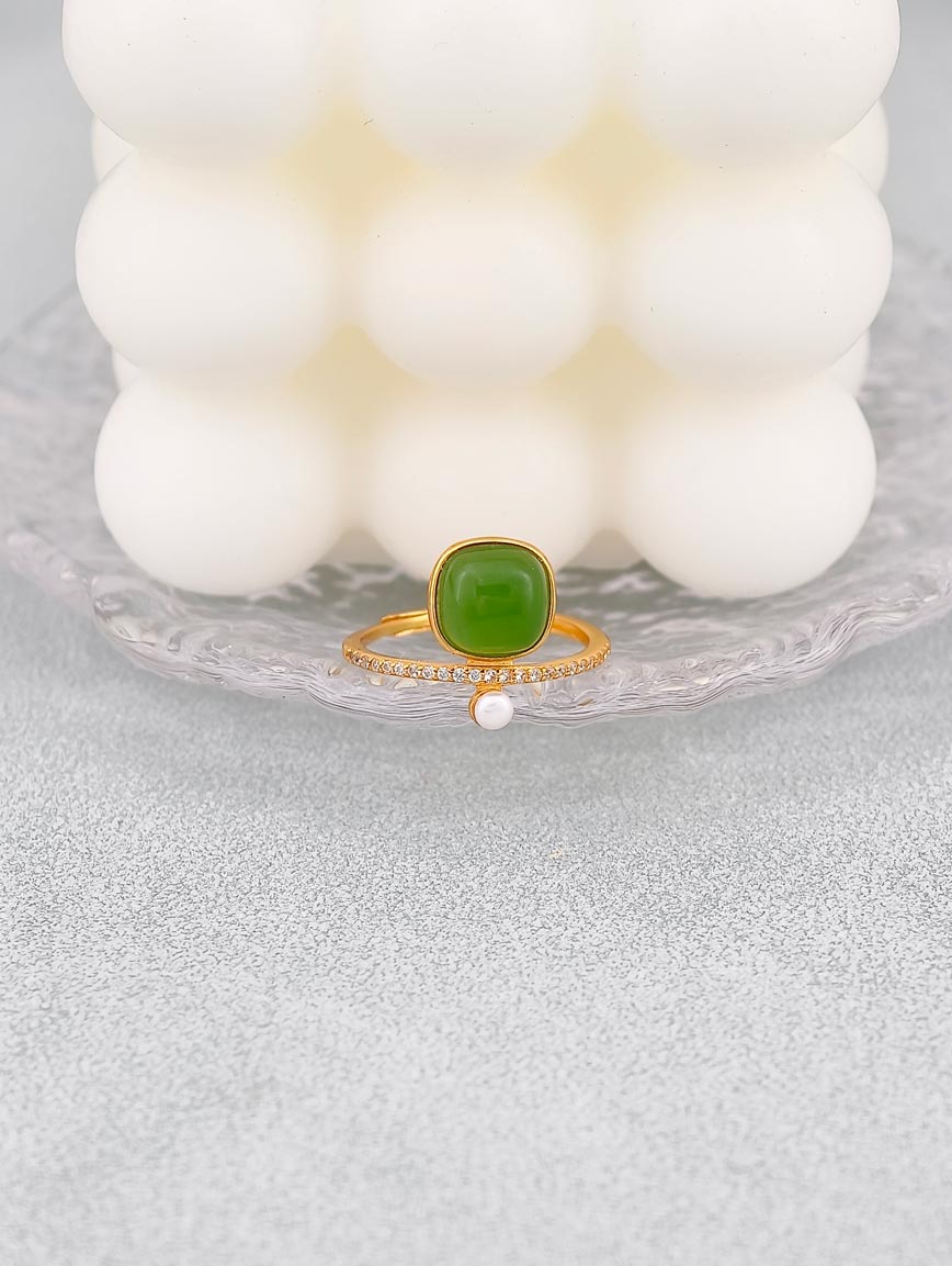 Jasper Sugar Cube Pearl Ring image