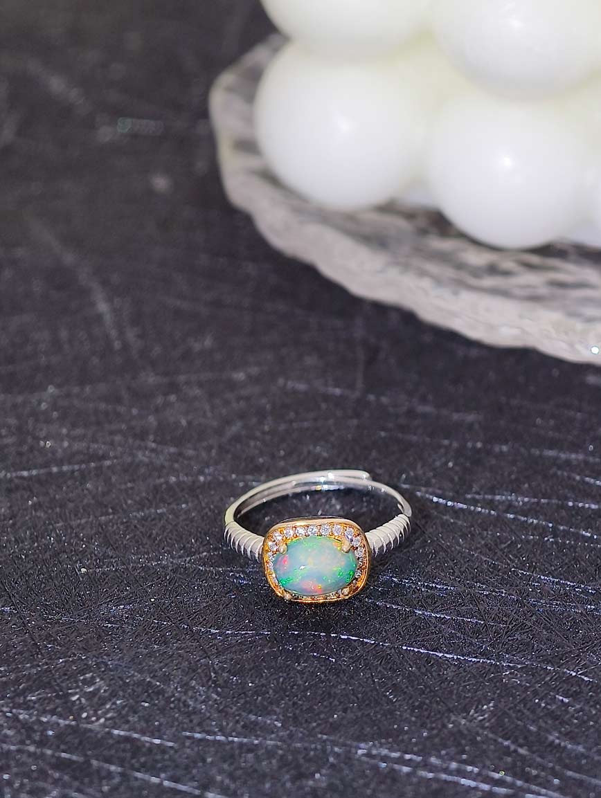 Natural Opal Sterling Silver Gold Plated Seiko Ring image