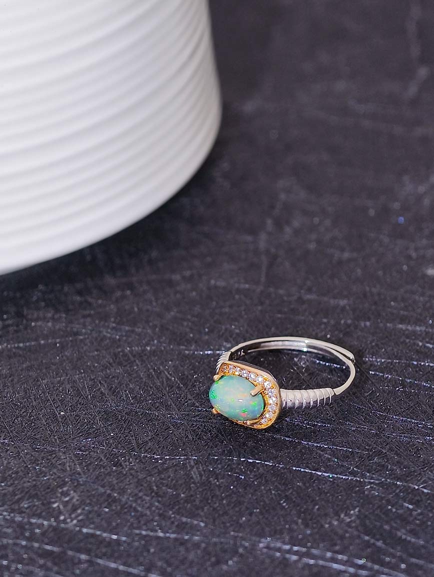 Natural Opal Sterling Silver Gold Plated Seiko Ring image