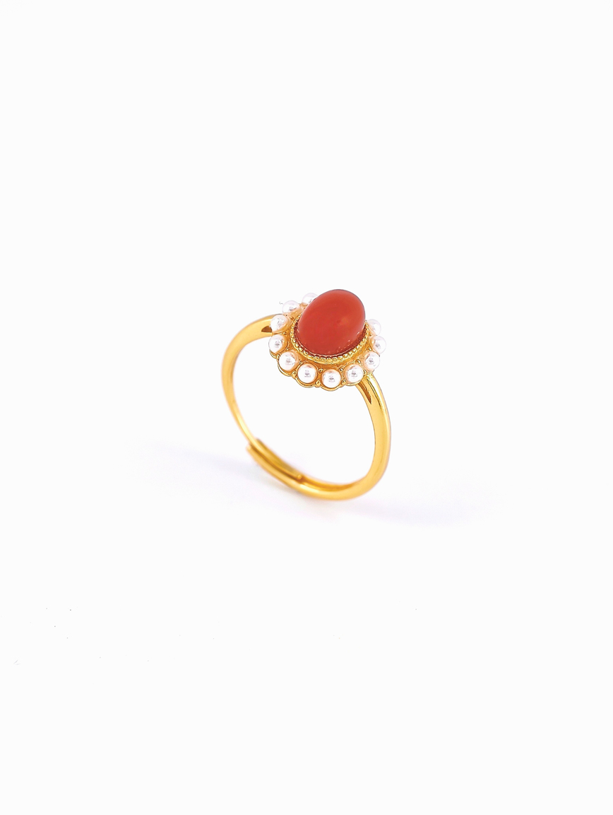 South Red Agate Pearl Ring