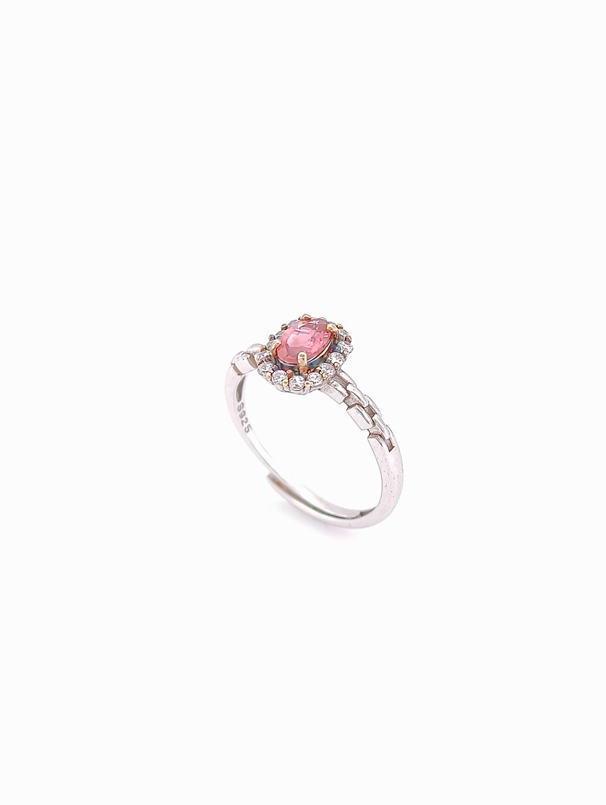 Natural Pink Tourmaline Sterling Silver Inlaid Ring