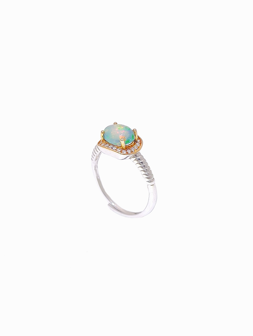 Natural Opal Sterling Silver Gold Plated Seiko Ring