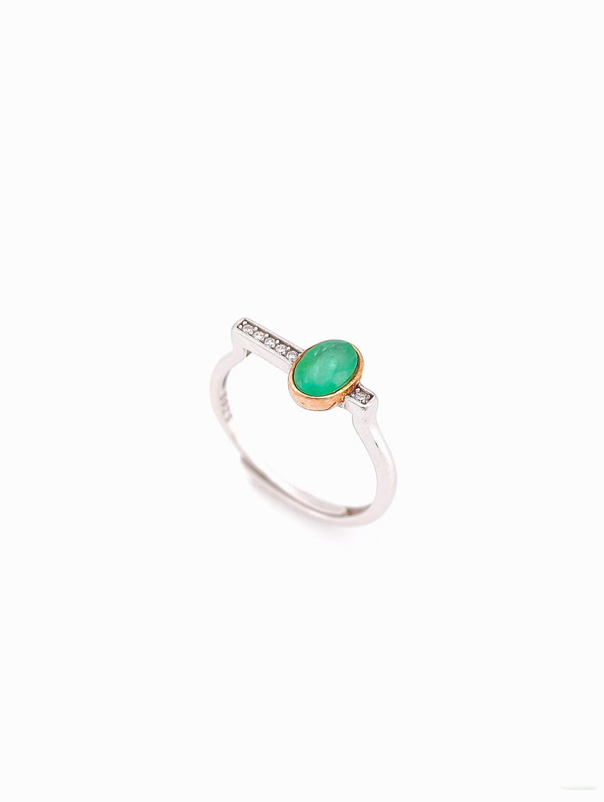 Natural Sterling Silver Gold Plated Emerald Ring